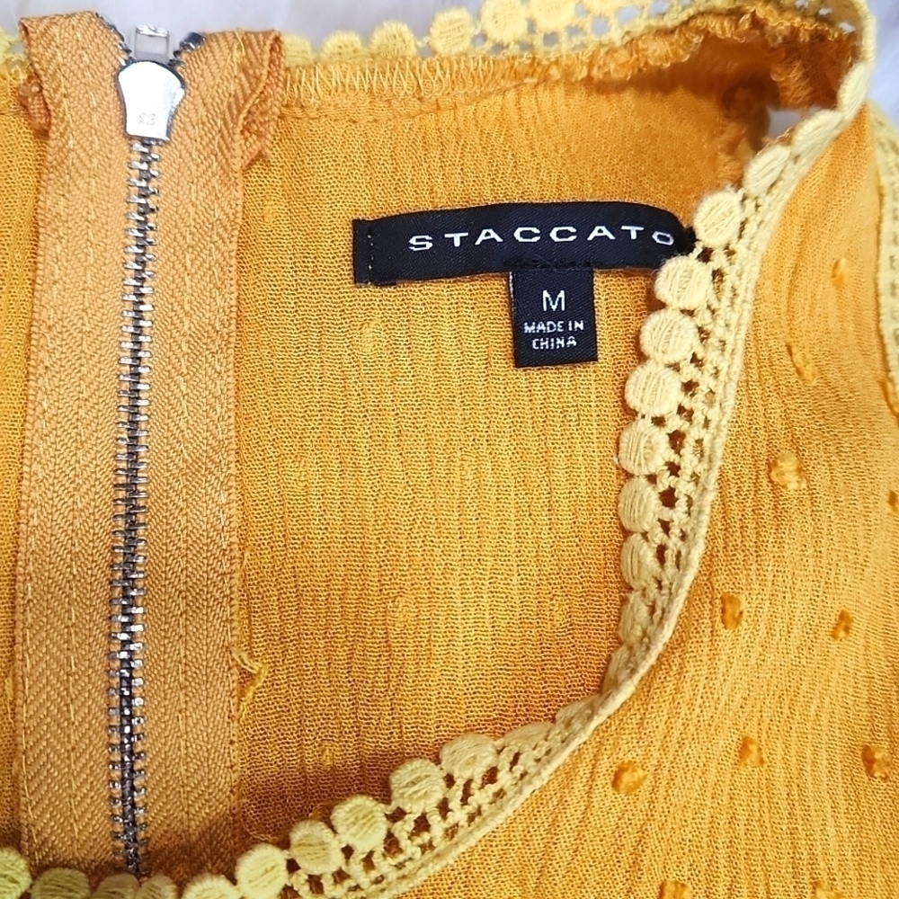 Anthropologie Staccato Marigold Swiss Dot Lace Trim Rayon Racer Tanktop - Picture 4 of 5